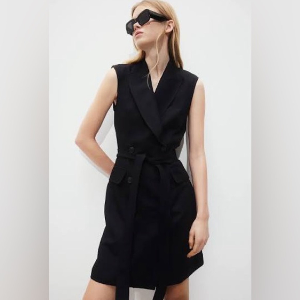 H&M Linen Black Blazer Midi Dress